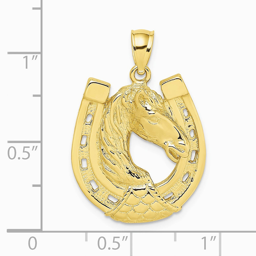10K / 14K Yellow Gold Polished and Engraved Horse Head In Shoe Charm - Product Photo