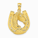 10K / 14K Yellow Gold Polished and Engraved Horse Head In Shoe Charm - Product Photo