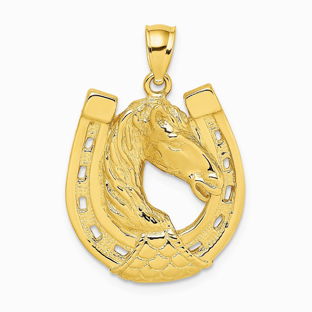 10K / 14K Yellow Gold Polished and Engraved Horse Head In Shoe Charm