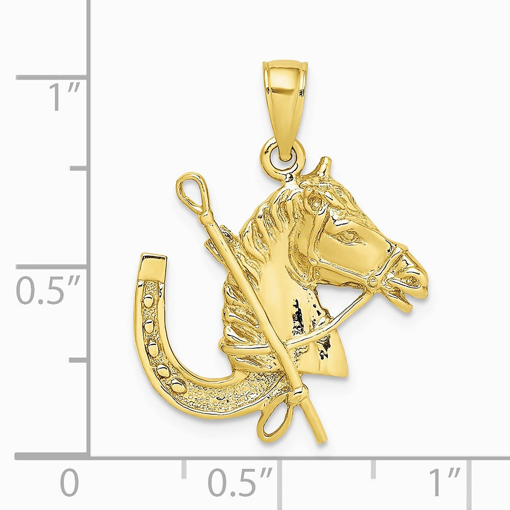 10K / 14K Yellow Gold Horse Head w/ Shoe and Crop Charm - Product Photo