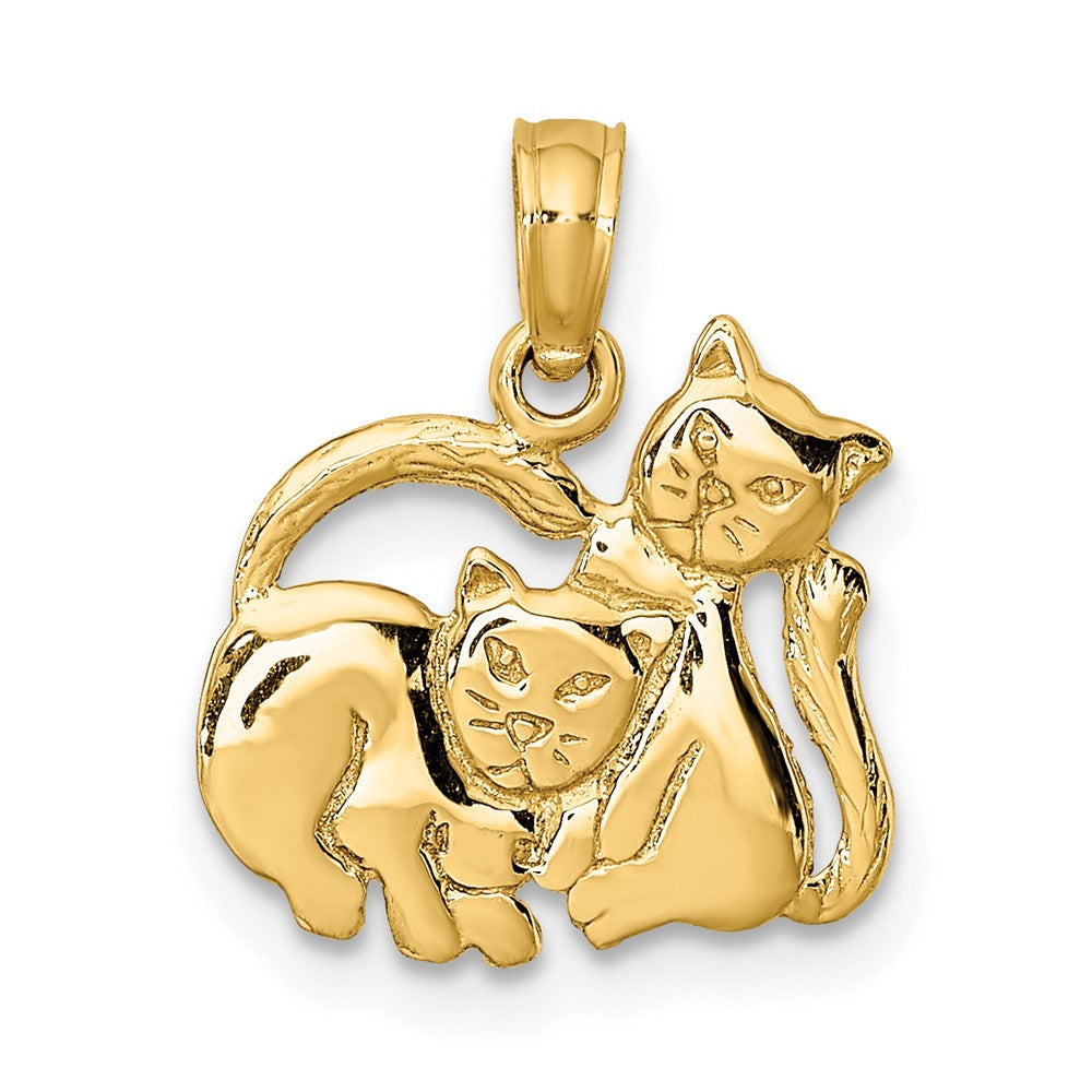 10K / 14K Yellow Gold 3-D Polished Two Kittens Charm - Product Photo