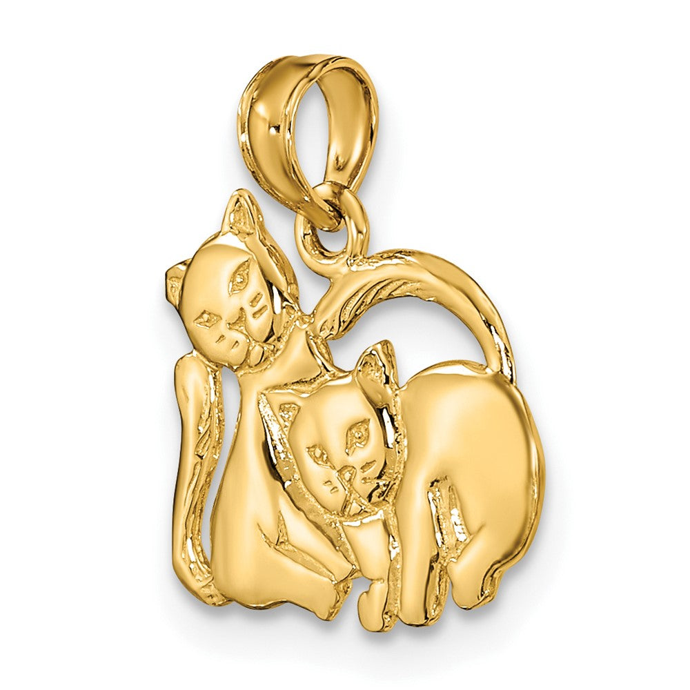 10K / 14K Yellow Gold 3-D Polished Two Kittens Charm - Product Photo