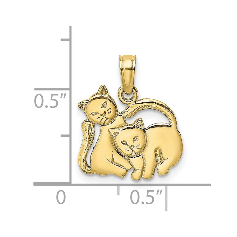 10K / 14K Yellow Gold 3-D Polished Two Kittens Charm - Product Photo