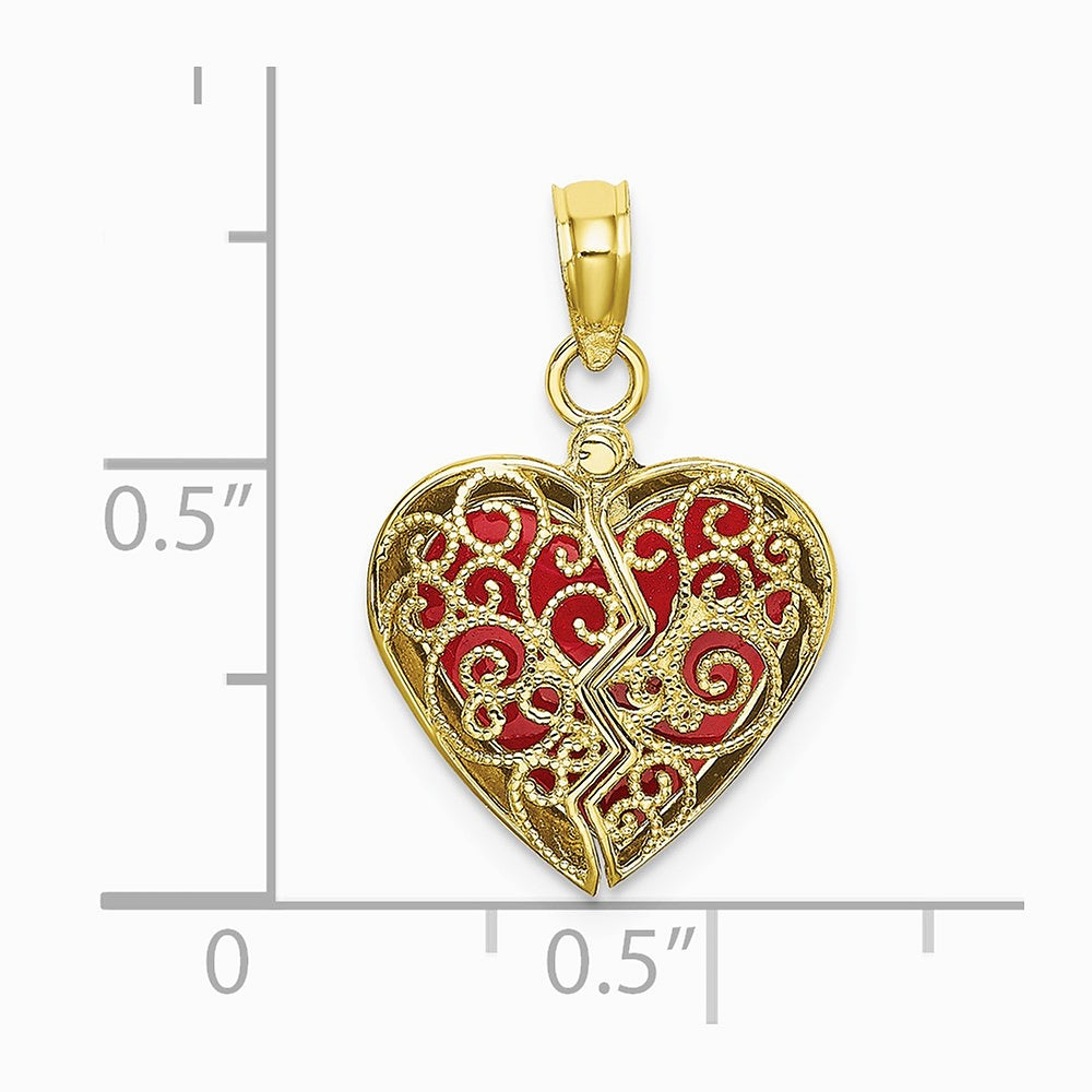 10K / 14K Yellow Gold 3-D Reversible Heart Opens Charm - Product Photo