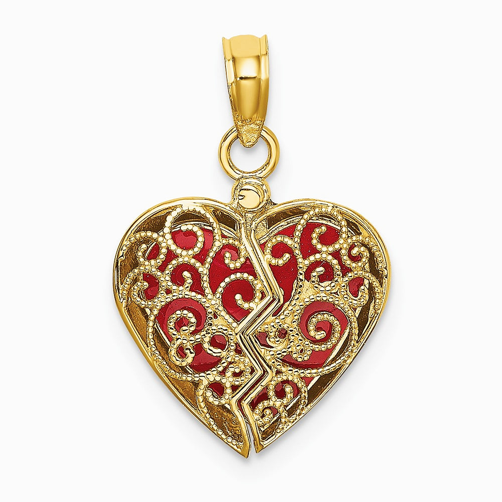 10K / 14K Yellow Gold 3-D Reversible Heart Opens Charm