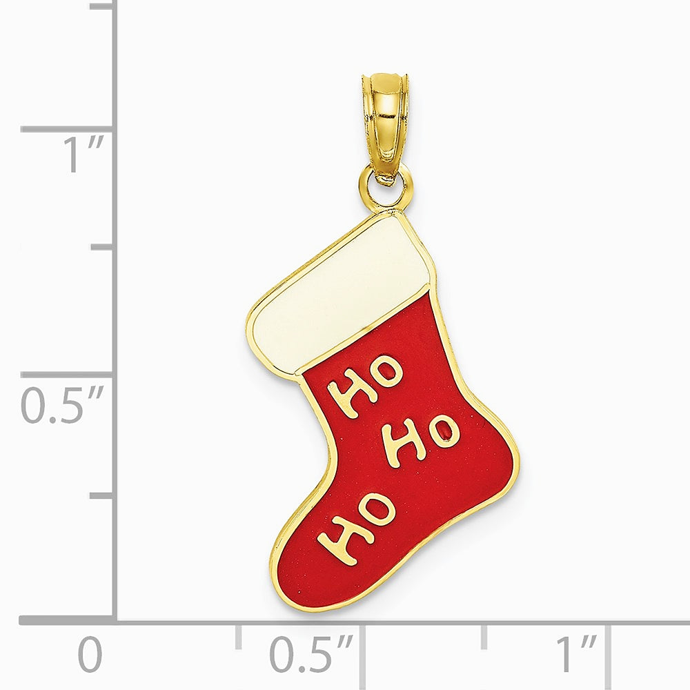 10K / 14K Yellow Gold Enamel HO HO HO Christmas Stocking Charm - Product Photo