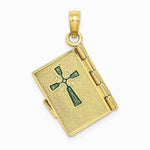 10K / 14K Yellow Gold 3-D Moveable Enameled AN IRISH PRAYER Book w/ Clover Charm - Product Photo
