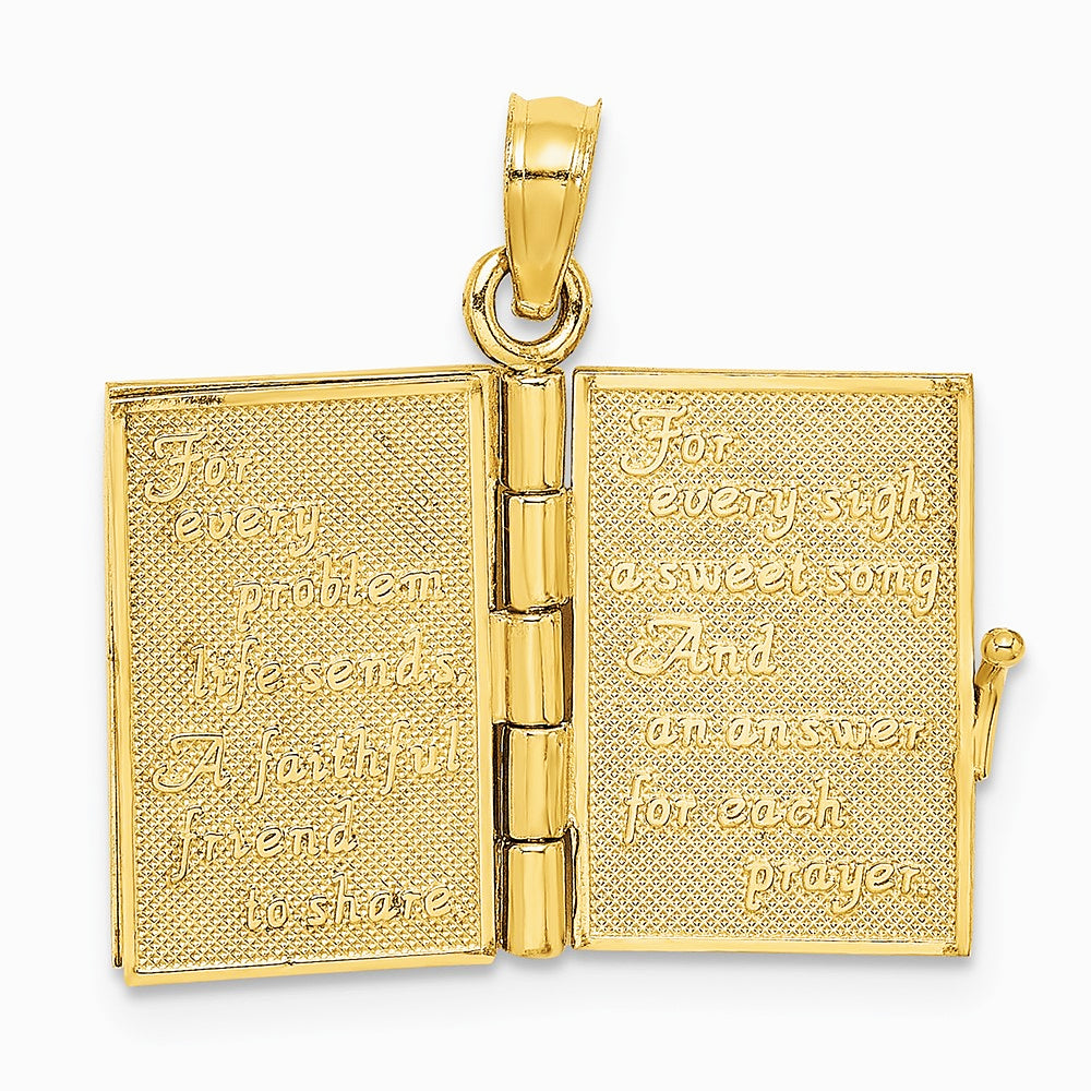 10K / 14K Yellow Gold 3-D Moveable Enameled AN IRISH PRAYER Book w/ Clover Charm - Product Photo