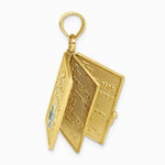 10K / 14K Yellow Gold 3-D Moveable Enameled AN IRISH PRAYER Book w/ Clover Charm - Product Photo