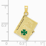 10K / 14K Yellow Gold 3-D Moveable Enameled AN IRISH PRAYER Book w/ Clover Charm - Product Photo