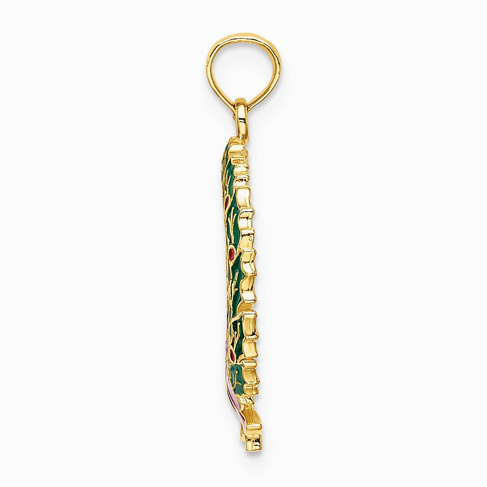 10K / 14K Yellow Gold Enamel Christmas Wreath Charm - Product Photo