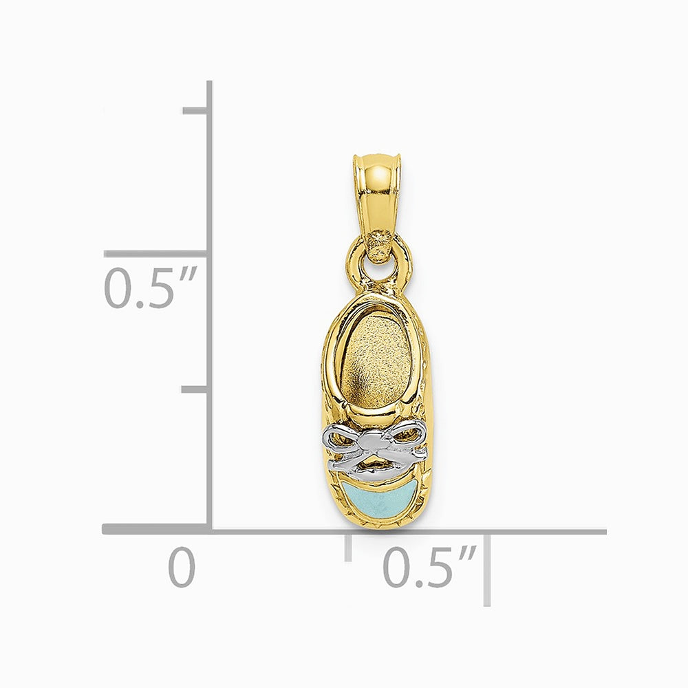 10K / 14K Yellow with Rhodium with Rhodium 3-D Light Blue Enamel Baby Shoe Charm - Product Photo