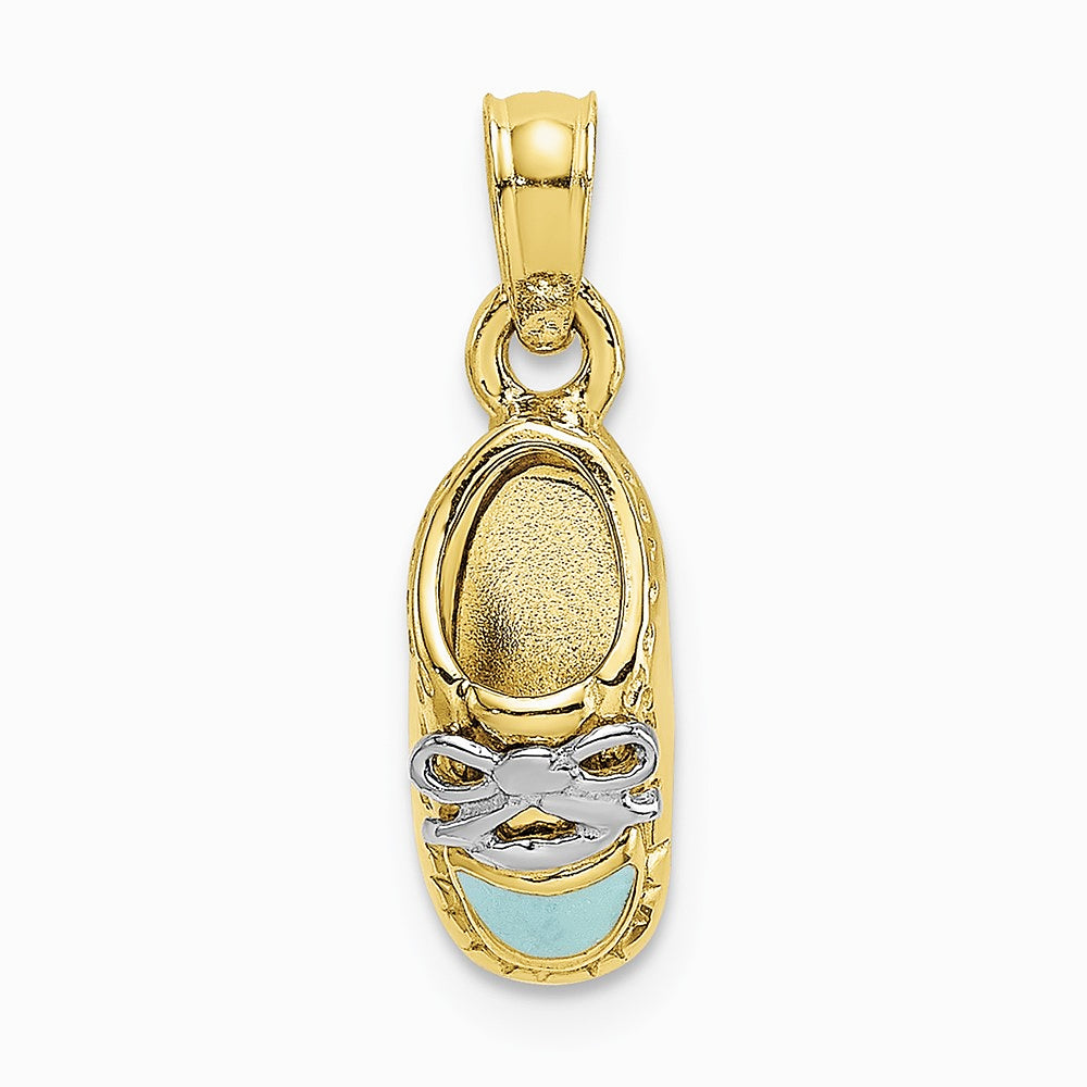 10K / 14K Yellow with Rhodium with Rhodium 3-D Light Blue Enamel Baby Shoe Charm - Product Photo