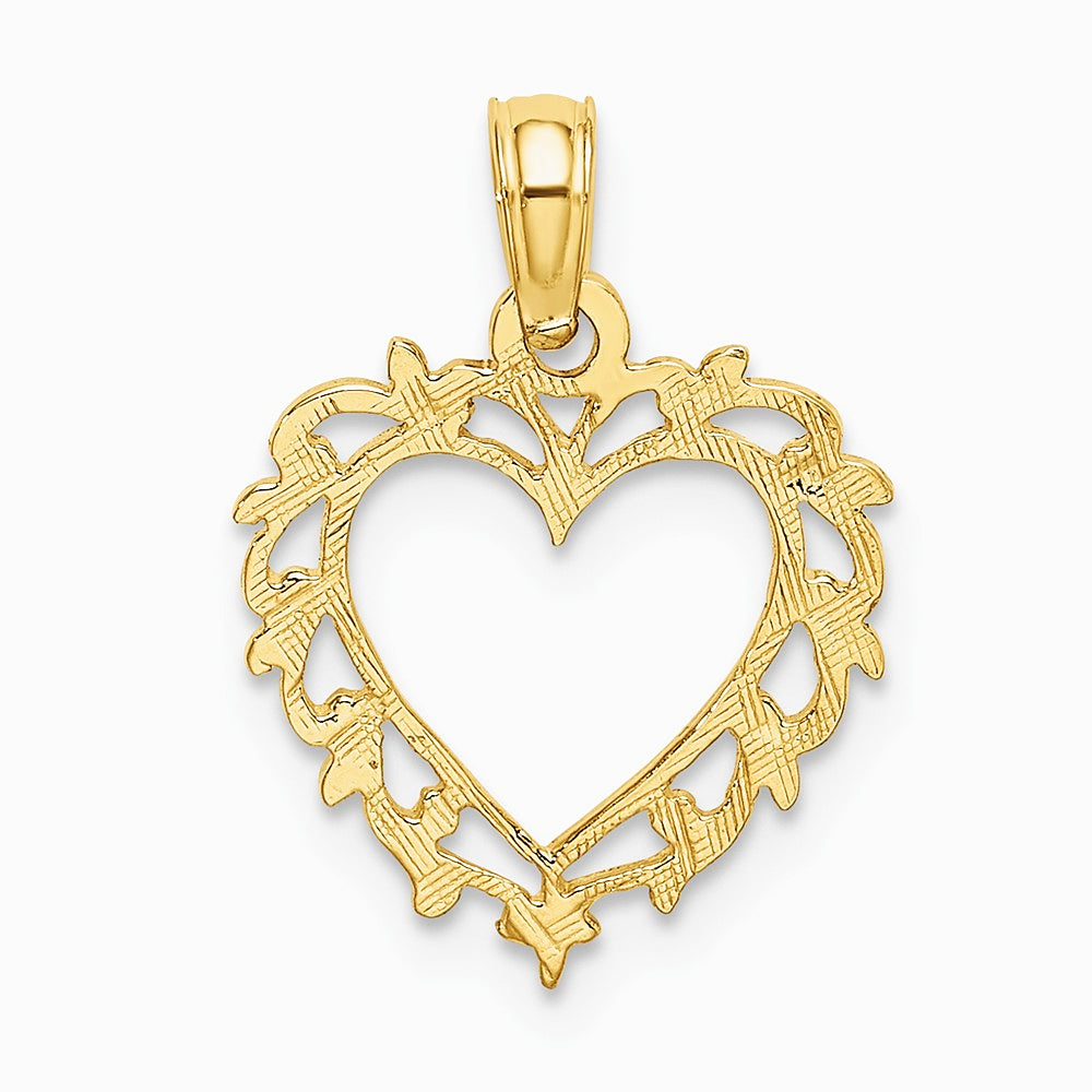 10K / 14K Yellow Gold Heart w/ Lace Trim Charm - Product Photo