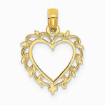 10K / 14K Yellow Gold Heart w/ Lace Trim Charm - Product Photo