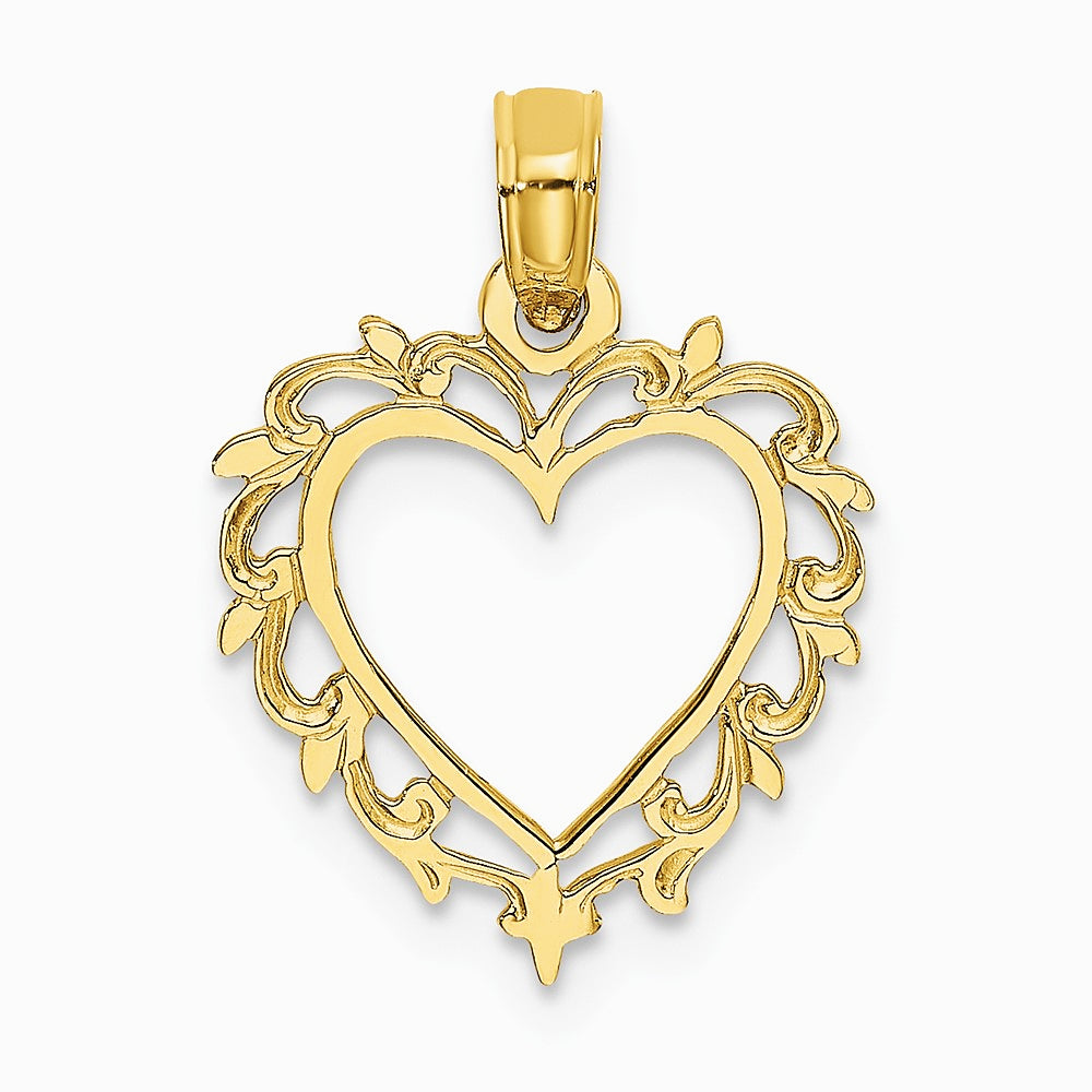 10K / 14K Yellow Gold Heart w/ Lace Trim Charm