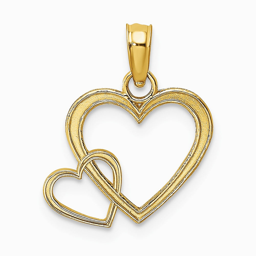 10K / 14K Yellow Gold Flat Two Hearts Intertwined Charm - Product Photo