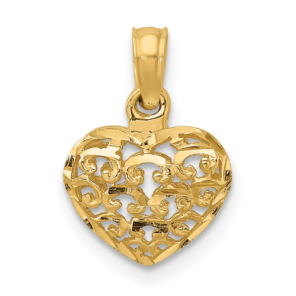 10K / 14K Yellow Gold 3-D and Diamond-Cut Mini Puffed Heart Charm - Product Photo