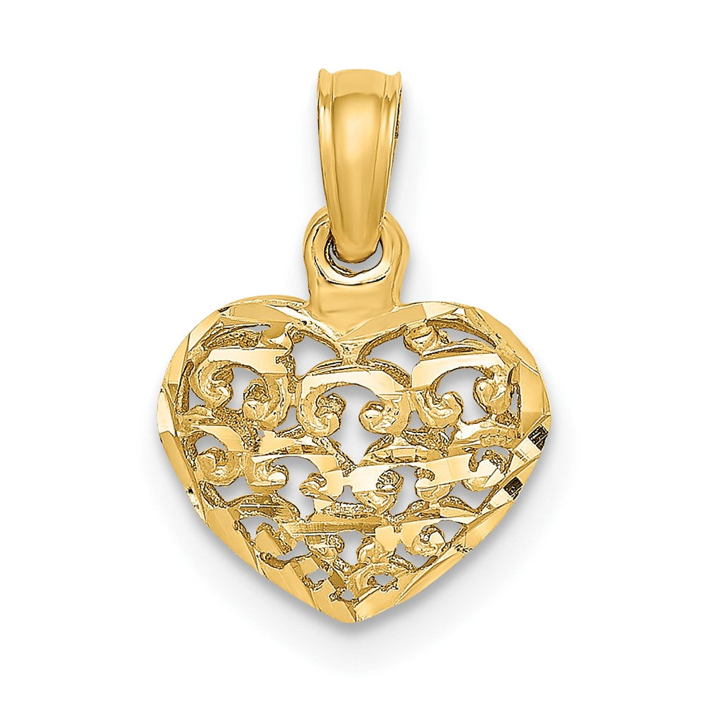 10K / 14K Yellow Gold 3-D and Diamond-Cut Mini Puffed Heart Charm - Product Photo