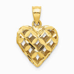 10K / 14K Yellow Gold 3-D Diamond-cut Filigree Puffed Heart Charm - Product Photo