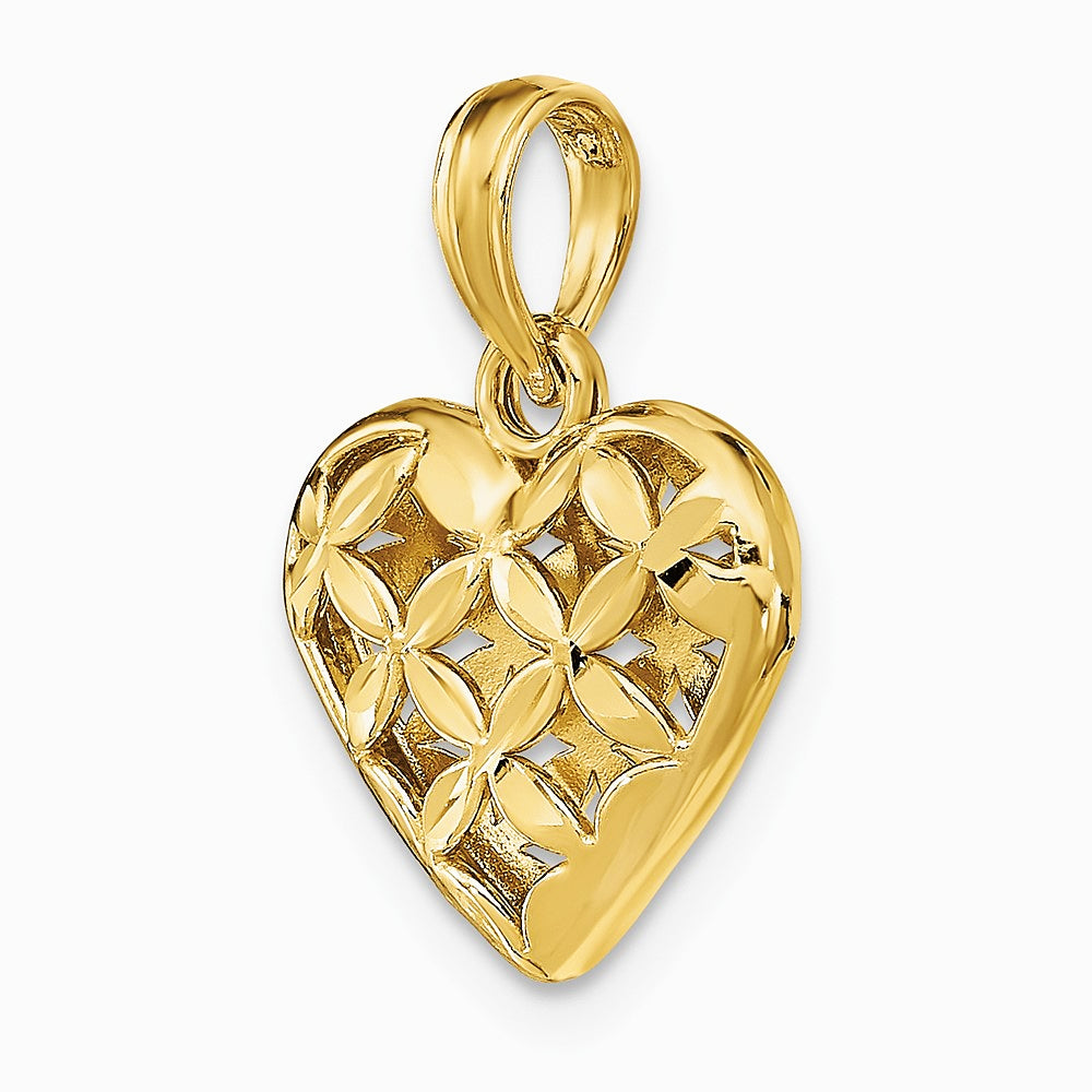 10K / 14K Yellow Gold 3-D Diamond-cut Filigree Puffed Heart Charm - Product Photo