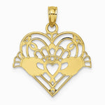 10K / 14K Yellow Gold Polished and Beaded Claddagh In Heart Charm - Product Photo