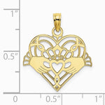10K / 14K Yellow Gold Polished and Beaded Claddagh In Heart Charm - Product Photo