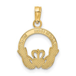10K / 14K Yellow Gold Polished Textured Round Claddagh Charm - Product Photo
