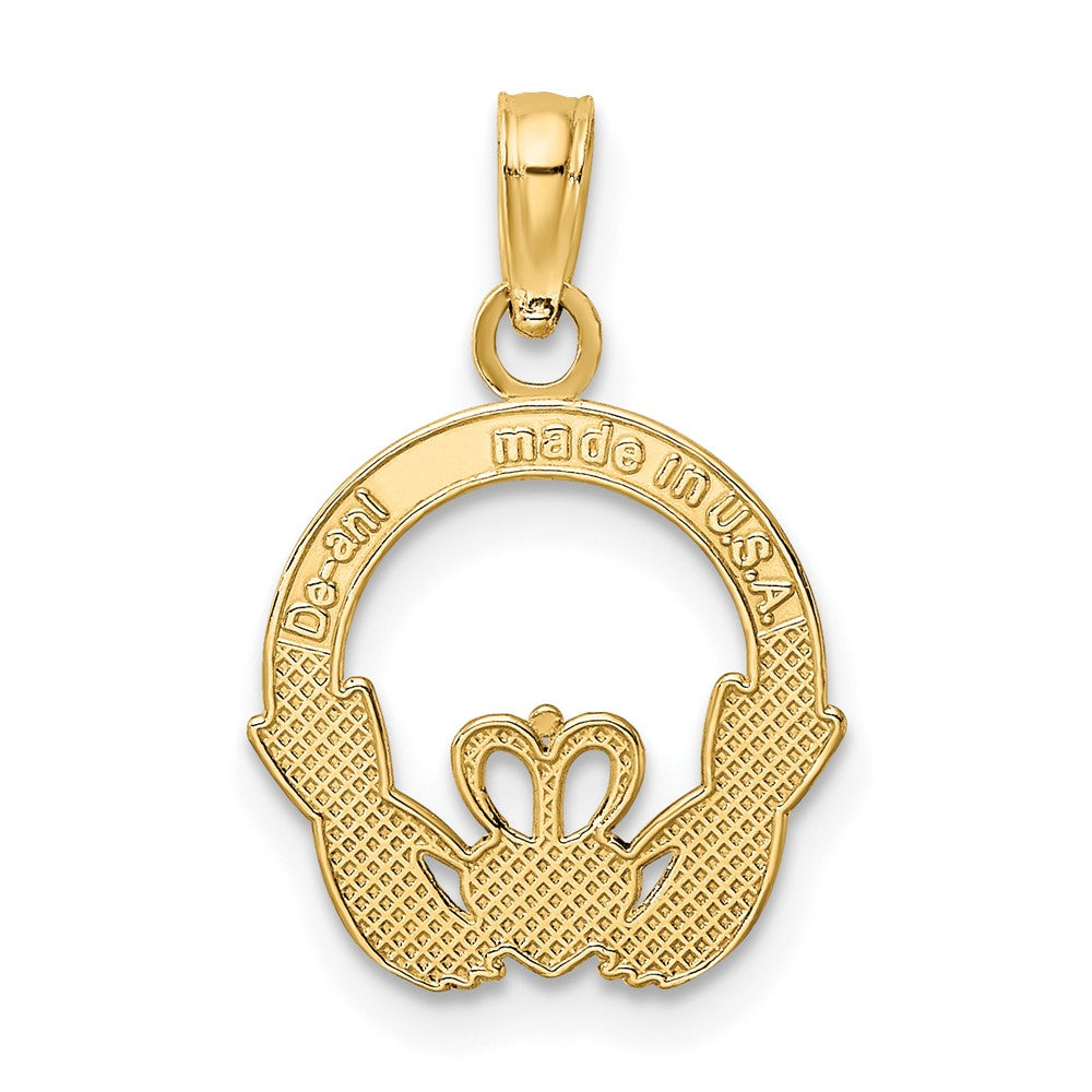 10K / 14K Yellow Gold Polished Textured Round Claddagh Charm - Product Photo