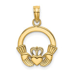 10K / 14K Yellow Gold Polished Textured Round Claddagh Charm - Product Photo