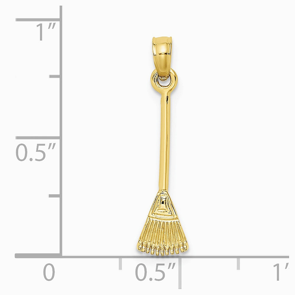 10K / 14K Yellow Gold 3-D Leaf Rake Garden Tool Charm - Product Photo