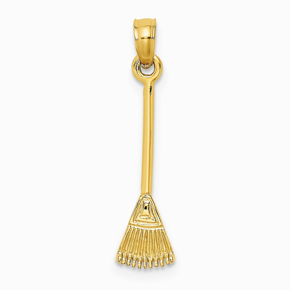 10K / 14K Yellow Gold 3-D Leaf Rake Garden Tool Charm - Product Photo