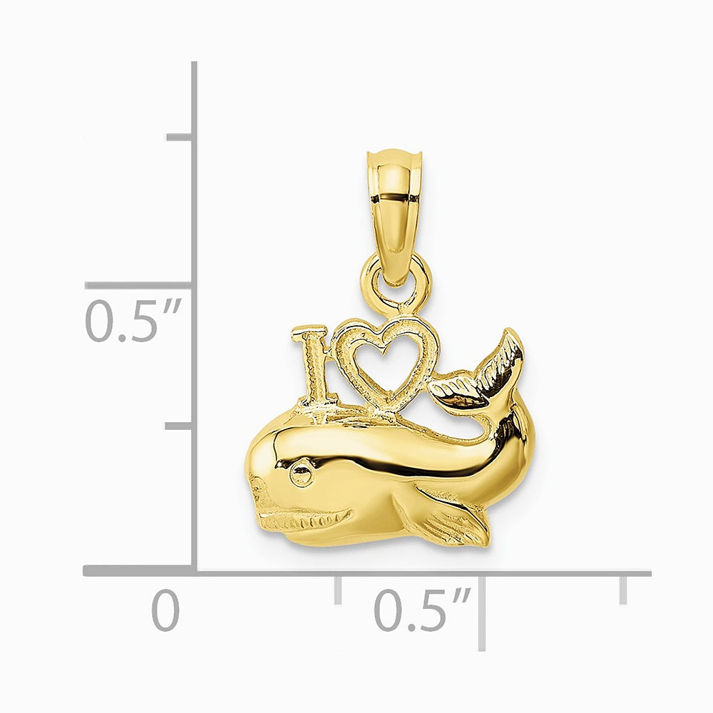 10K / 14K Yellow Gold Polished I HEART WHALES Charm - Product Photo