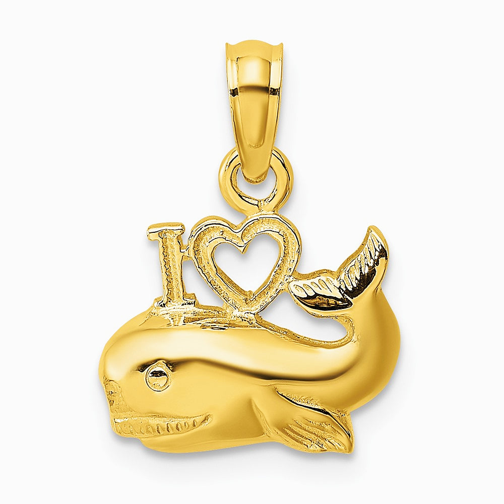 10K / 14K Yellow Gold Polished I HEART WHALES Charm