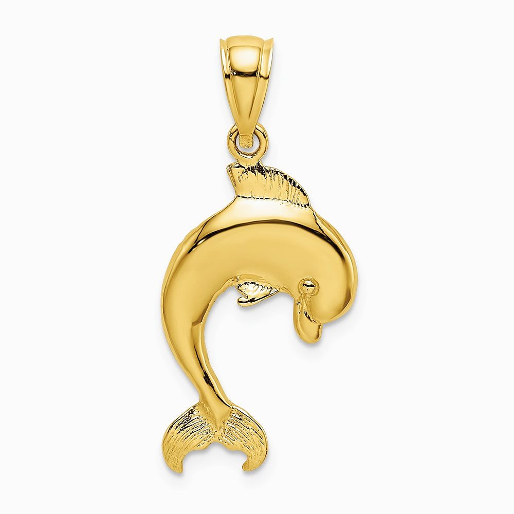 10K / 14K Yellow Gold Polished Dolphin Jumping Charm - Product Photo
