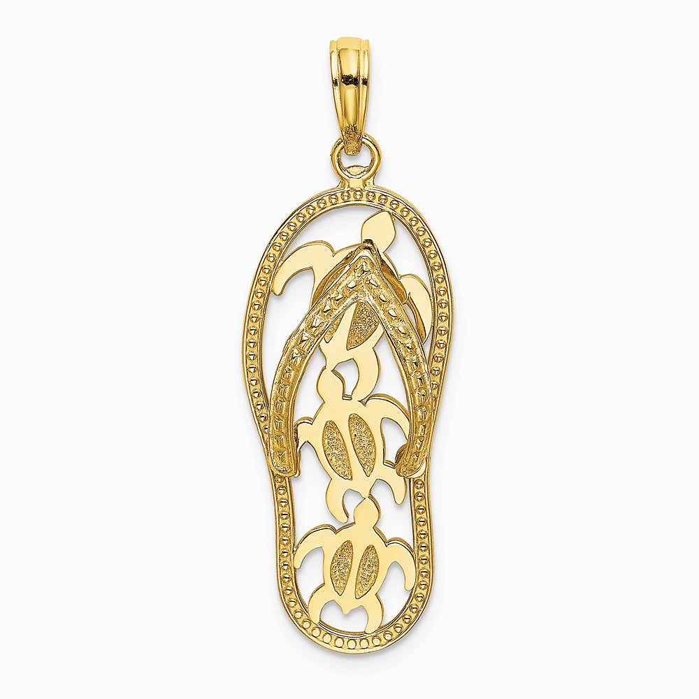 10K / 14K Yellow Gold Triple Turtle Flip-Flop Charm - Product Photo