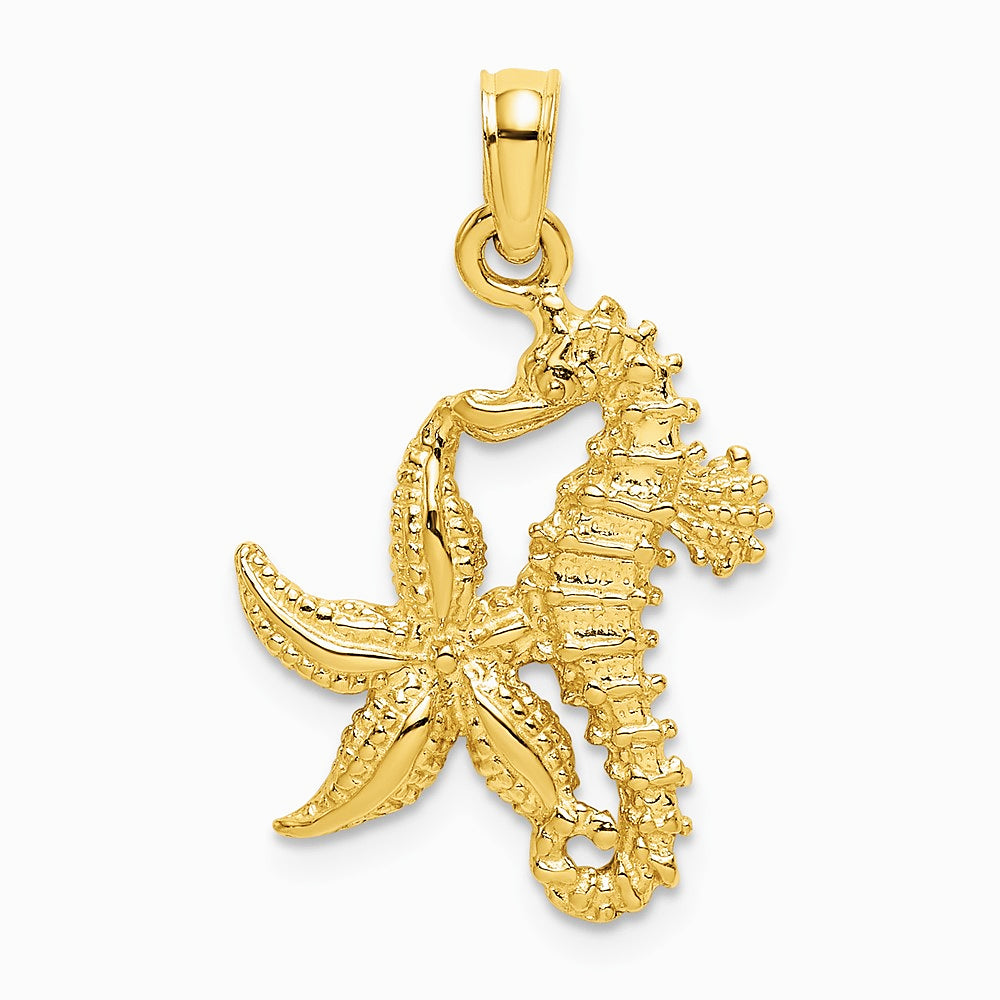10K / 14K Yellow Gold Starfish and Seahorse Charm - Product Photo