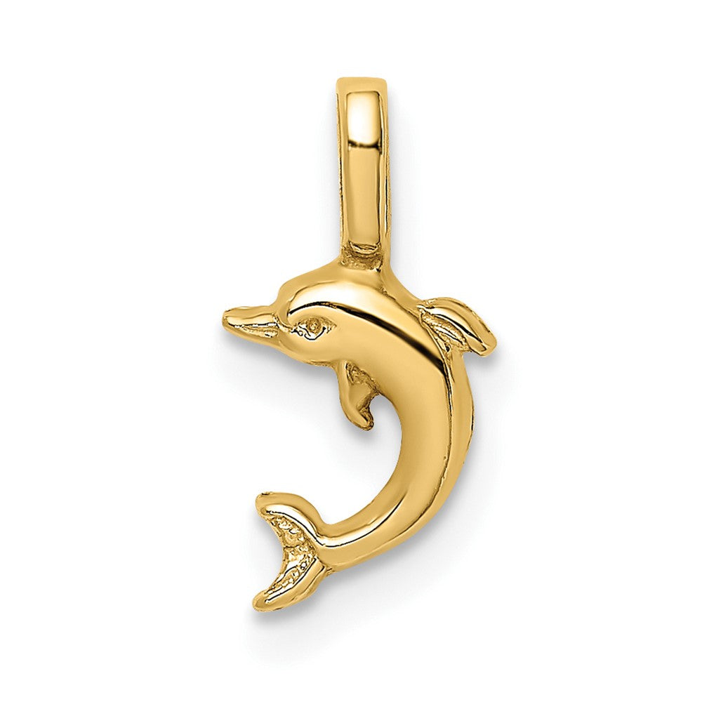10K / 14K Yellow Gold Mini Jumping Dolphin w/ Fixed Bail Charm - Product Photo