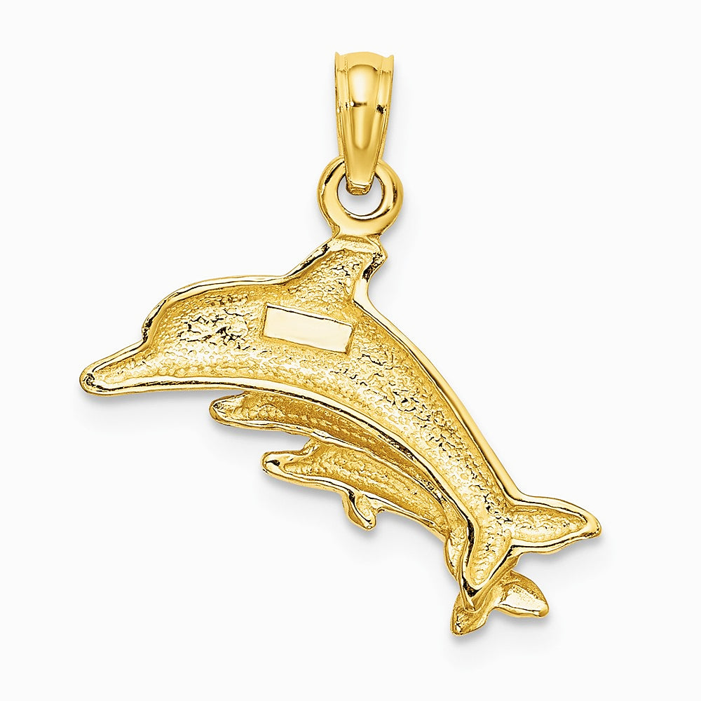 10K / 14K Yellow Gold Dolphin w/ 2 Baby Dolphins Charm - Product Photo