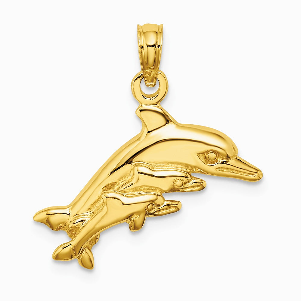 10K / 14K Yellow Gold Dolphin w/ 2 Baby Dolphins Charm