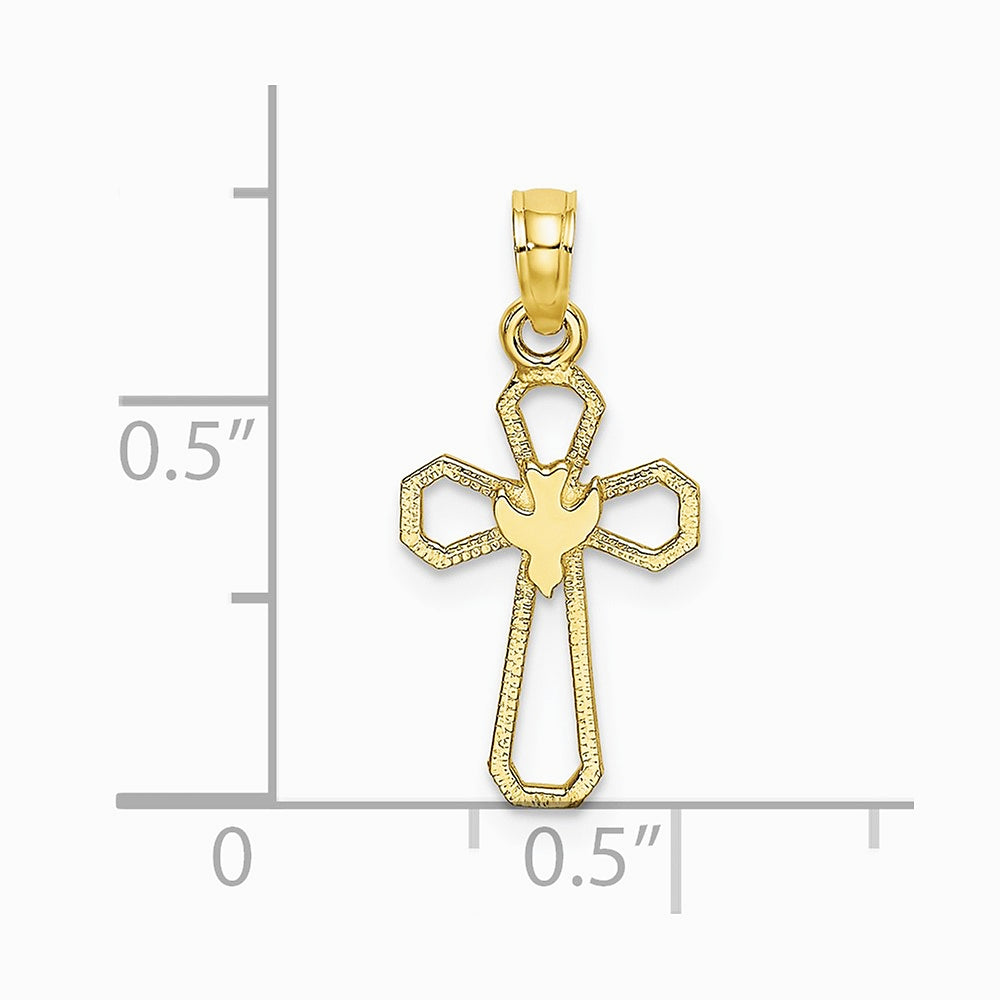 10K / 14K Yellow Gold Cut-Out Cross w/ Dove Charm - Product Photo