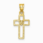 10K / 14K Yellow Gold Cut-Out Cross w/ Heart Charm - Product Photo