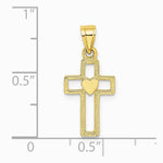 10K / 14K Yellow Gold Cut-Out Cross w/ Heart Charm - Product Photo