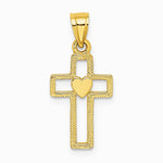 10K / 14K Yellow Gold Cut-Out Cross w/ Heart Charm - Product Photo