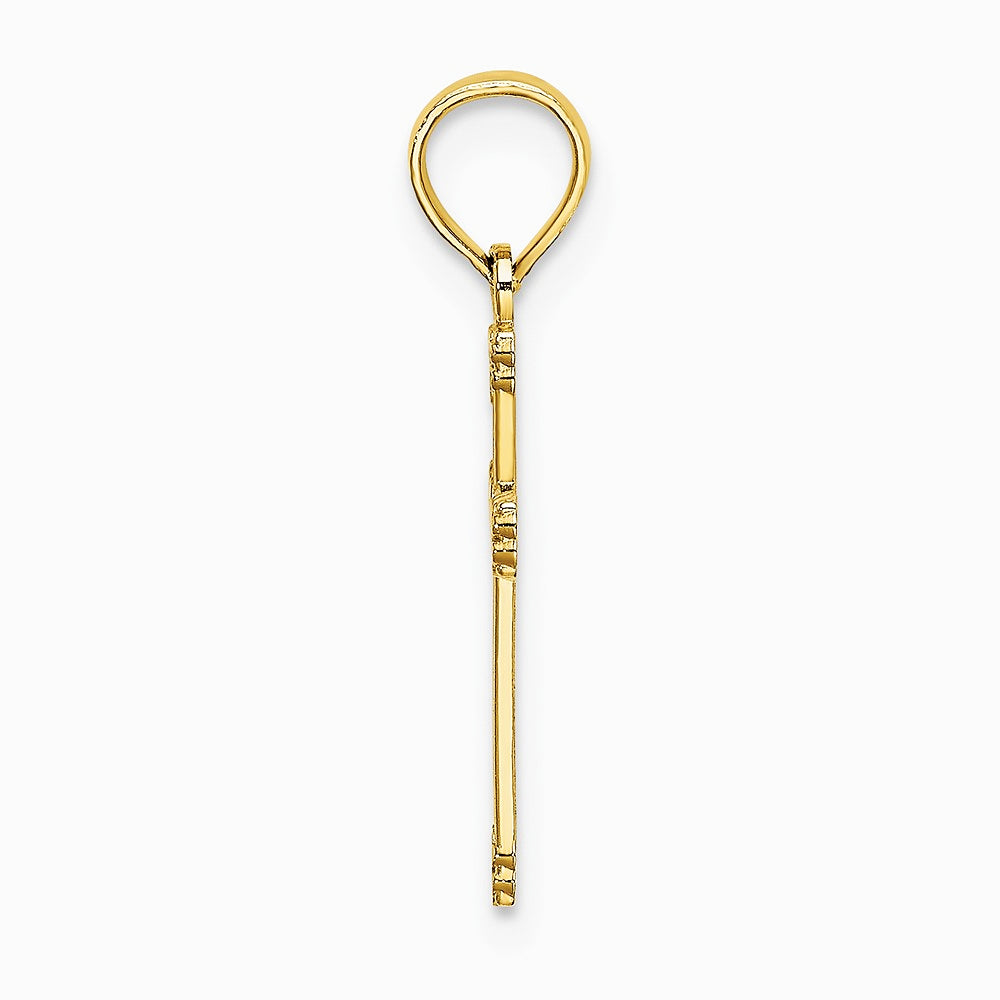 10K / 14K Yellow Gold Textured w/ Center Heart Small Cross Charm - Product Photo