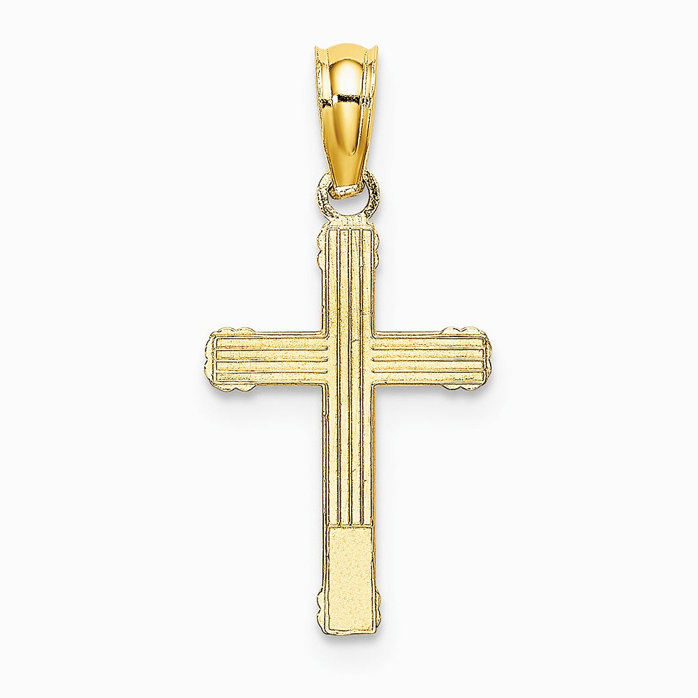 10K / 14K Yellow Gold Textured w/ Center Heart Small Cross Charm - Product Photo