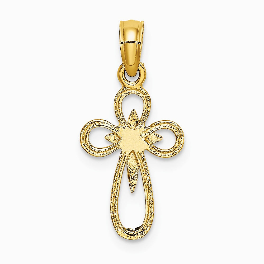 10K / 14K Yellow Gold Cut-Out Cross w/ Small Interior Cross Charm - Product Photo