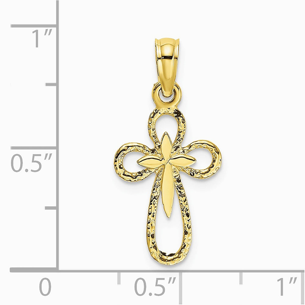 10K / 14K Yellow Gold Cut-Out Cross w/ Small Interior Cross Charm - Product Photo