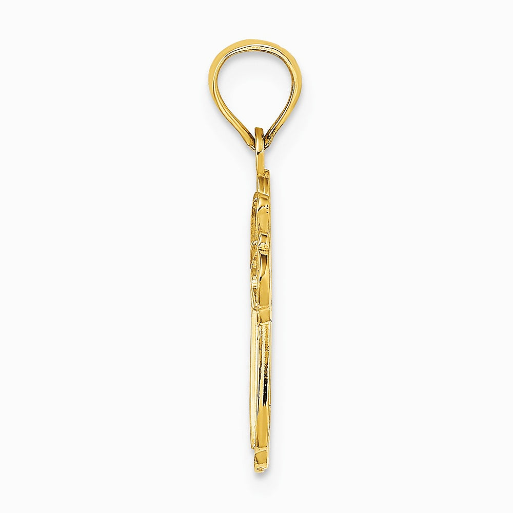 10K / 14K Yellow Gold Cut-Out Polished Textured Cross Charm - Product Photo