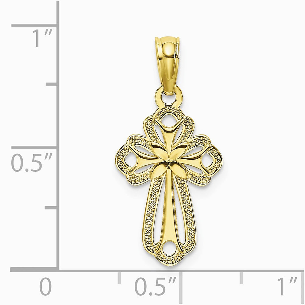 10K / 14K Yellow Gold Cut-Out Polished Textured Cross Charm - Product Photo